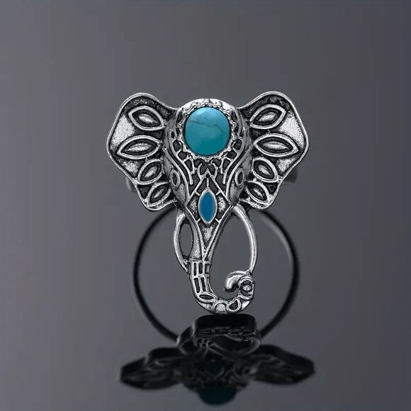 Boho Turquoise Elephant Ring - Picture 2 of 6